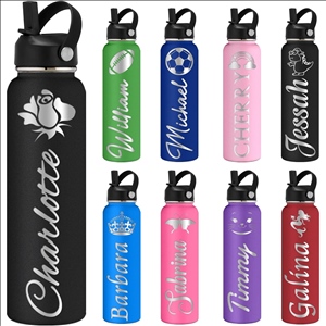 Water Bottles Personalized with Straw Lid 12/18/24/32/40 oz Customized Stainless Steel Water Bottle